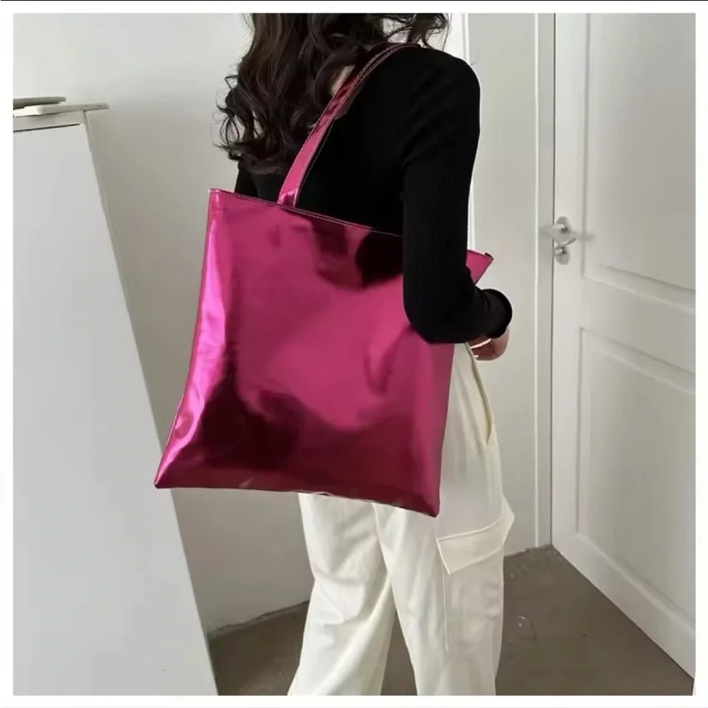 Metallic/ Shiny Shoulder Bag/ Shopping Tote  | Green/Rose Red/ Gold | NEW!💚💓💛